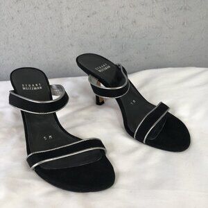 Stuart Weitzman Shoes Womens Size 5 Black Silver Sandal Heels Kitten Slide Mules